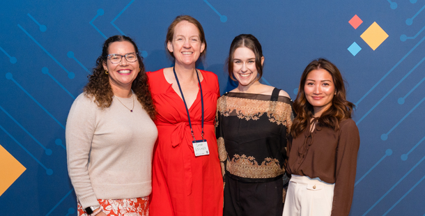 ICIC team members stand with Intuit representative. Left to right: Monica Chenier (ICIC), Sarah Hilmer (Intuit), Jaryn Shumaker (ICIC), Nadia Larasati (ICIC)