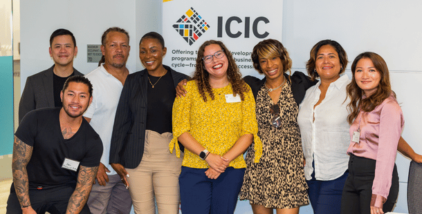 Vicki Gray with BFG staff and fellow alumni at an ICAN Boston Small Business Mixer.